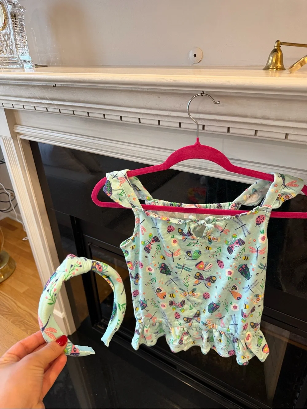 Gymboree Mint Green Butterfly & Ladybug Print Tank with matching headband